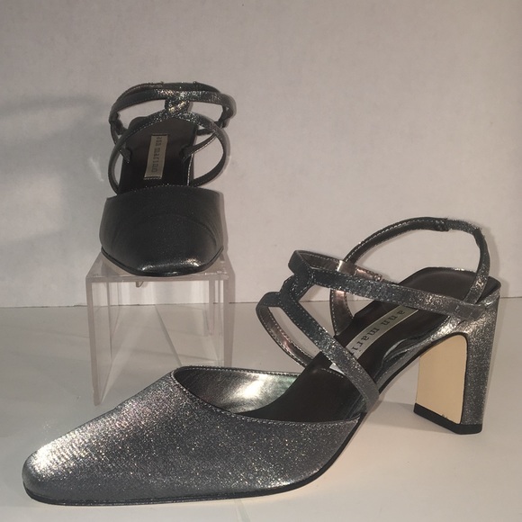 ANN MARINO Women's Shimmery Silver Strappy Slingback Evening Heels Size: 6.5M - Picture 8 of 8